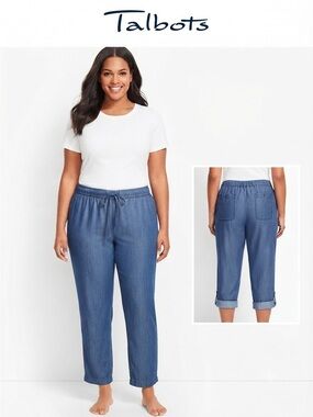 Talbots Tencel Drawstring Roll Tab Cuff High Waist Pants 20W